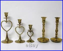 Huge Lot 36 Brass Candlesticks 7 Pairs 3 Sets More! Candle Holders Wedding Vtg