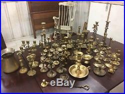 Huge Lot 61 Vintage Brass Candlesticks, Candelabra, Pitcher Wedding Decor