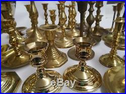 Huge Lot Of 34 Brass Candle Holders Almost 12 Pounds Candlesticks Wedding Tapers