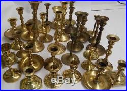 Huge Lot Of 34 Brass Candle Holders Almost 12 Pounds Candlesticks Wedding Tapers