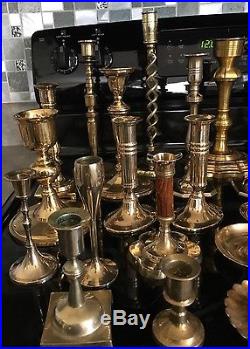 Huge Lot of 33 Vintage Brass Candlestick Holders- Wedding Candle Decor
