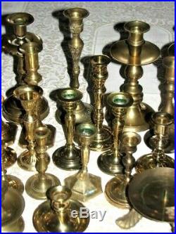 Huge Lot of 39 Vintage Brass Candlestick Holders Candle Wedding Decor