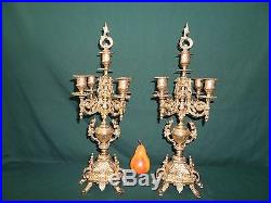 Italian Neoclassical Brass Candelabra Garniture Set 5 Light Brevettato