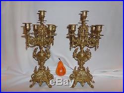 Italian Neoclassical Brass Candelabra Garniture Set 5 Light Brevettato