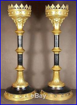 Impressive Pair of 19 Gothic Brass Pricket Candlesticks