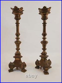 Italian Baroque Style Brass Candlestick Pair