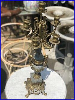 Italian Brass/bronze and Marble Cherub Vintage Brevettato Candelabra