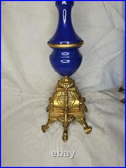 Italian Brevettato Brass Cobalt Blue Candelabras HORCHOW Louis XIV Empire Rococo