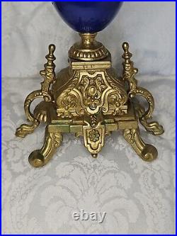 Italian Brevettato Brass Cobalt Blue Candelabras HORCHOW Louis XIV Empire Rococo