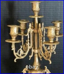 Italian Brevettato Brass Vintage Baroque Candelabra 5 Arms Taper Holder