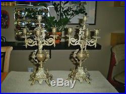 Italian Brevettato style Brass/Bronze Vintage Baroque Pair of Candelabra 16.5