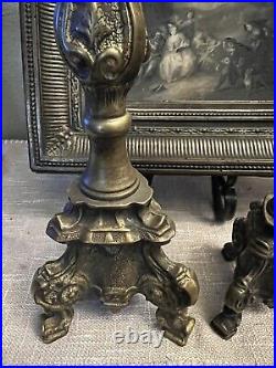 Italian Bronze Baroque Church Altar Candlesticks Religious Candle Holder Set 2