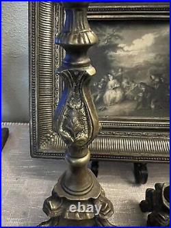 Italian Bronze Baroque Church Altar Candlesticks Religious Candle Holder Set 2