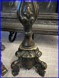 Italian Bronze Baroque Church Altar Candlesticks Religious Candle Holder Set 2