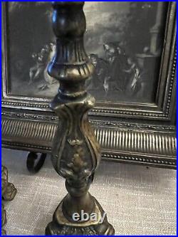 Italian Bronze Baroque Church Altar Candlesticks Religious Candle Holder Set 2