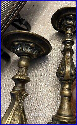 Italian Bronze Baroque Church Altar Candlesticks Religious Candle Holder Set 2