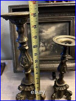 Italian Bronze Baroque Church Altar Candlesticks Religious Candle Holder Set 2