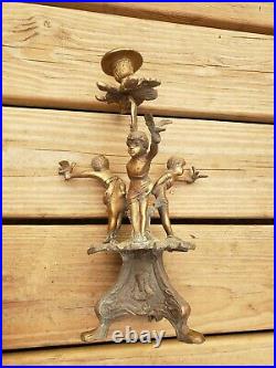 Italian Vintage Brass/Bronze RARE 3 Cherub Dove Candelabra Candle Holder 12