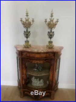 Italian Vintage Brevettato Baroque Brass Bronze Marble Candelabra Ornate Pair