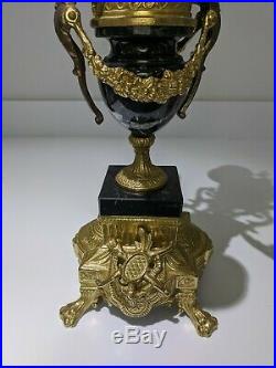 Italian Vintage Brevettato Baroque Brass Bronze Marble Candelabra Ornate Pair