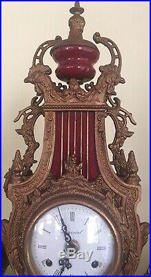 Italian Vintage Brevettato Brass/Bronze Marble Cherub Clock And Candlesticks