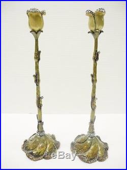 JAY STRONGWATER Twisted Tulip Flower Brass Candlestick Holders