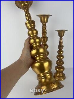 Japanese Alter Candle Holder Set 3 Japan Gold Gilt Brass Candlestick 18in