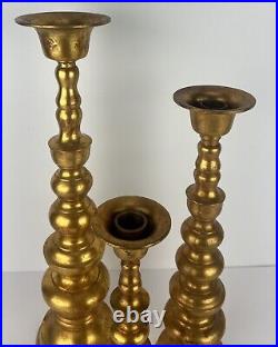 Japanese Alter Candle Holder Set 3 Japan Gold Gilt Brass Candlestick 18in