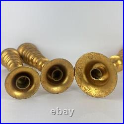 Japanese Alter Candle Holder Set 3 Japan Gold Gilt Brass Candlestick 18in