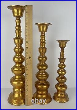 Japanese Alter Candle Holder Set 3 Japan Gold Gilt Brass Candlestick 18in