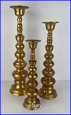 Japanese Alter Candle Holder Set 3 Japan Gold Gilt Brass Candlestick 18in