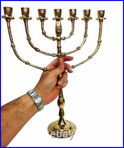 Jerusalem Menorah 15 Inch Height Brass 7 Branches Menorah Candle Holder