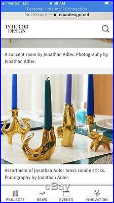 Jonathan Adler Designer Solid Brass Objets Fish Candlesticks Mother Of Pearl