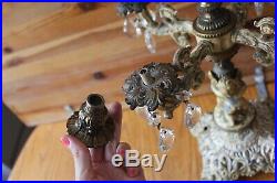 L&L Antique Brass Candelabra 5 Candle Vintage Crystals Baroque Cherub Children