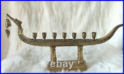 LARGE Antique Thailand Supannahong Dragon Boat 7 Candle Holder Brass Religious
