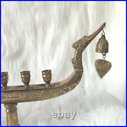 LARGE Antique Thailand Supannahong Dragon Boat 7 Candle Holder Brass Religious