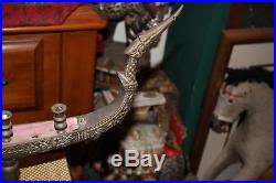 LARGE Antique Thailand Supannahong Dragon Boat Candle Holder-Brass-Religious