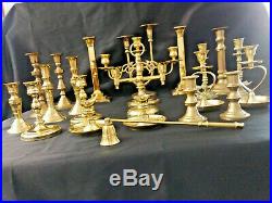 LARGE Lot of 22 Vintage Polished BRASS Candle Holders Candlesticks Wedding Decor