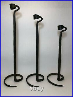 Lance Cloutier Brass Hand Forged Brutalist Candle Holders MCM Vintage