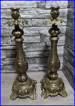 Large 16 Pair Of Vintage Cambridge Ornate Brass Metal Candle Holder Candlestick