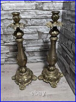 Large 16 Pair Of Vintage Cambridge Ornate Brass Metal Candle Holder Candlestick