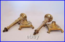 Large 18th C. Spanish Brass Candlesticks, Pair Or Near Pair Hand Threaded