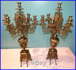 Large 23 Pair of Vintage Italian Ornate Brass/Bronze Candelabras 7 Candle