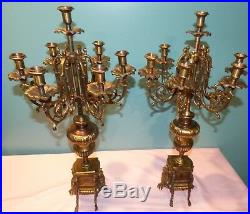 Large 23 Pair of Vintage Italian Ornate Brass/Bronze Candelabras 7 Candle