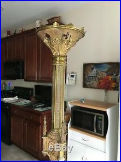 Large Antique All Brass Church Floor Altar Candle Holder 36 tall