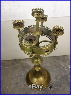 Large Antique Brass 5 Arm Candle Holder Candelabra Church Altar Ornate HTF