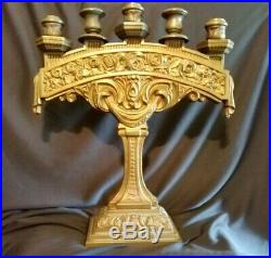 Large Antique Brass /Bronze 5 Arm Candelabra Candle Holder Rose Design EUC