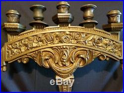 Large Antique Brass /Bronze 5 Arm Candelabra Candle Holder Rose Design EUC