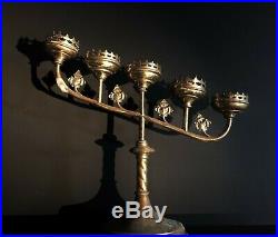 Large Antique Brass Candelabra Church Altar Candlestick / Candle Holder