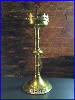 Large Antique Brass Church Candlestick / Candle Holder Ecclesiastical Gothic